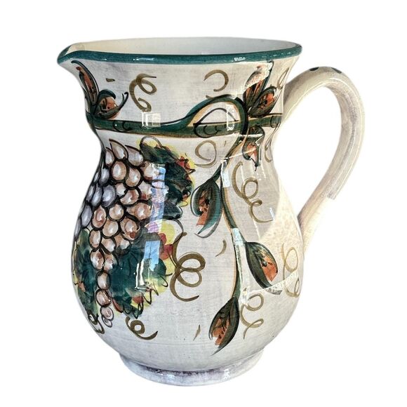 Vintage Arte Umbra Italian Hand Painted Grape Themed Ceramic Pouring Pitcher